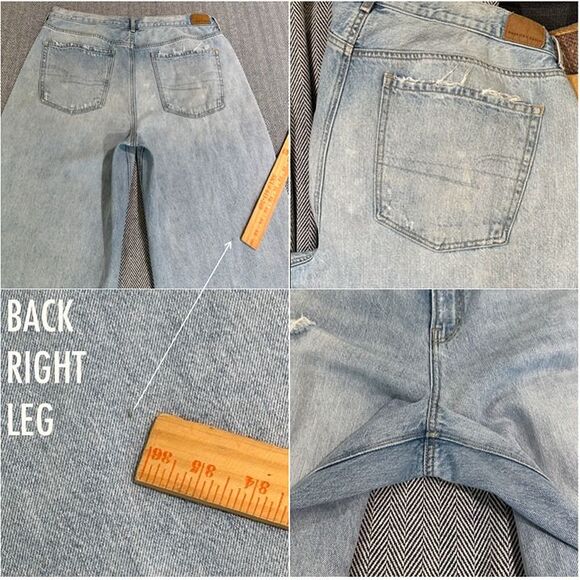 AE Skater Jeans Drapey Rigid Baggy Wide Leg Distressed Light Wash Raw Hem 16 - Picture 10 of 12